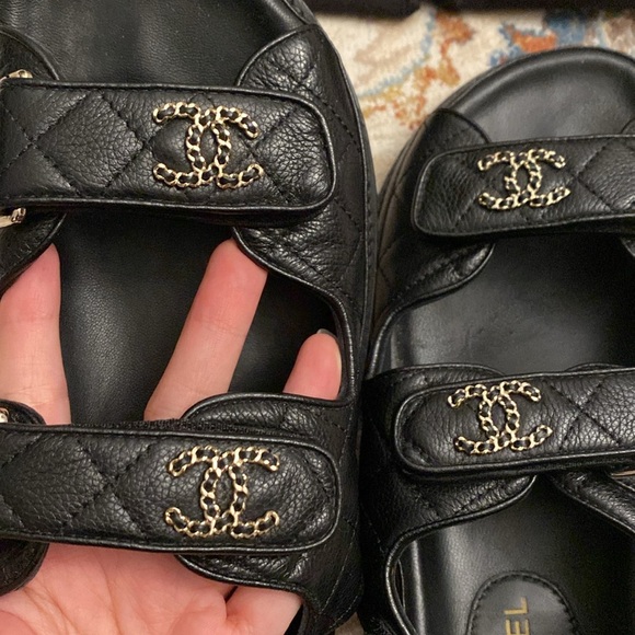 Authentic Chanel Dad Sandals 38C Black Caviar Leather - Picture 2 of 12